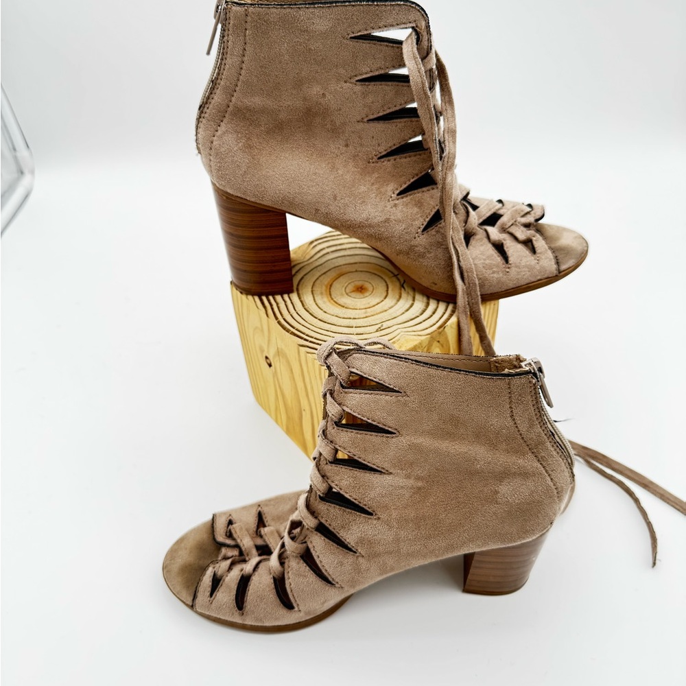 Soda Taupe Lace-Up Heeled Boots